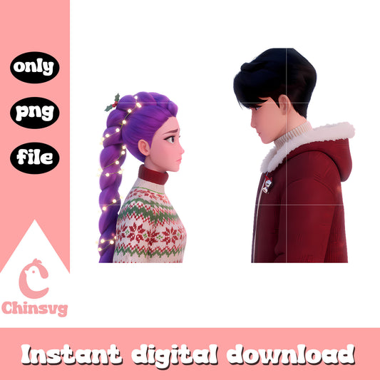 Jinu and rumi on christmas day png, kpop demon hunters png