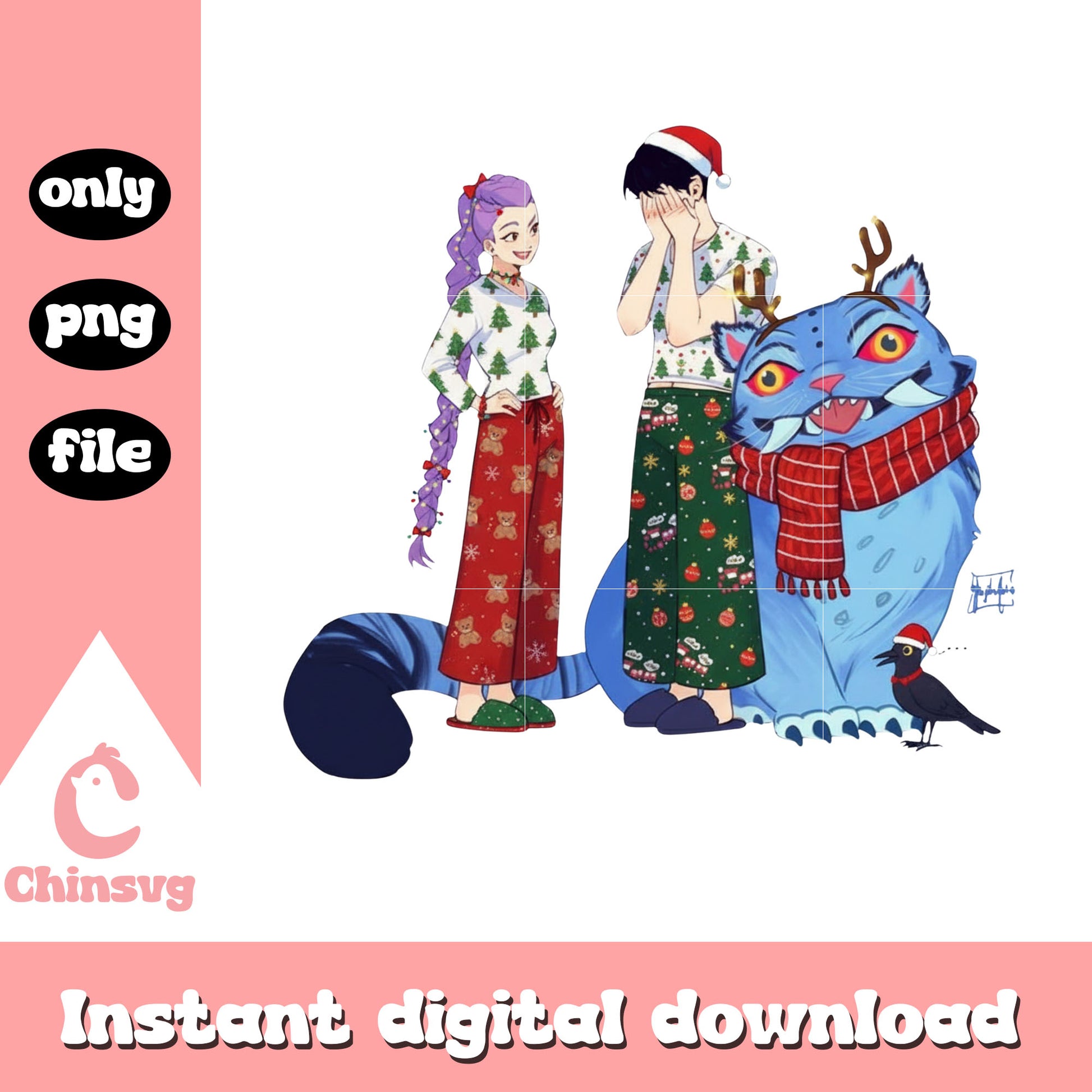Jinu and rumi with derpy kpop christmas png, rumi x jinu png