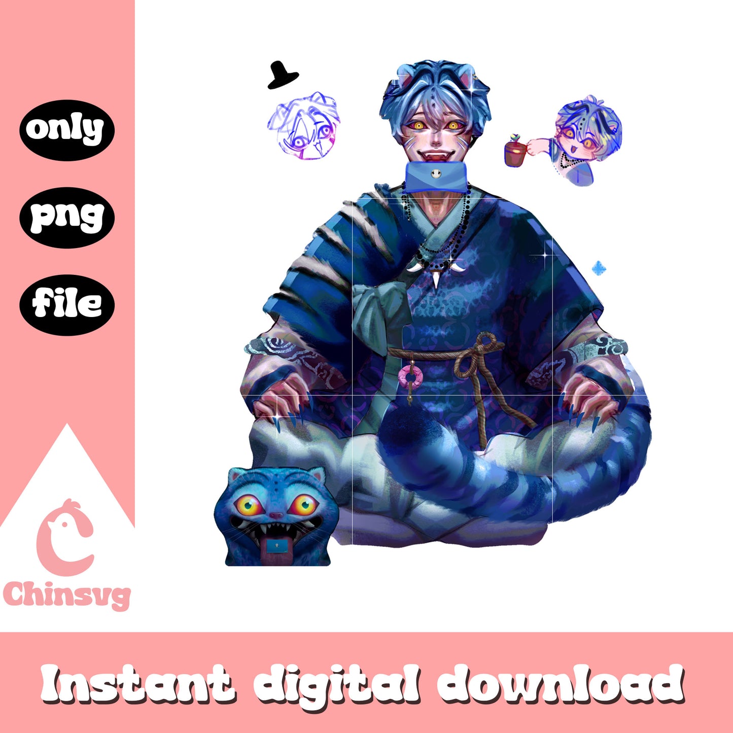 Jinu demon and derpy tiger design png, kpop demon png