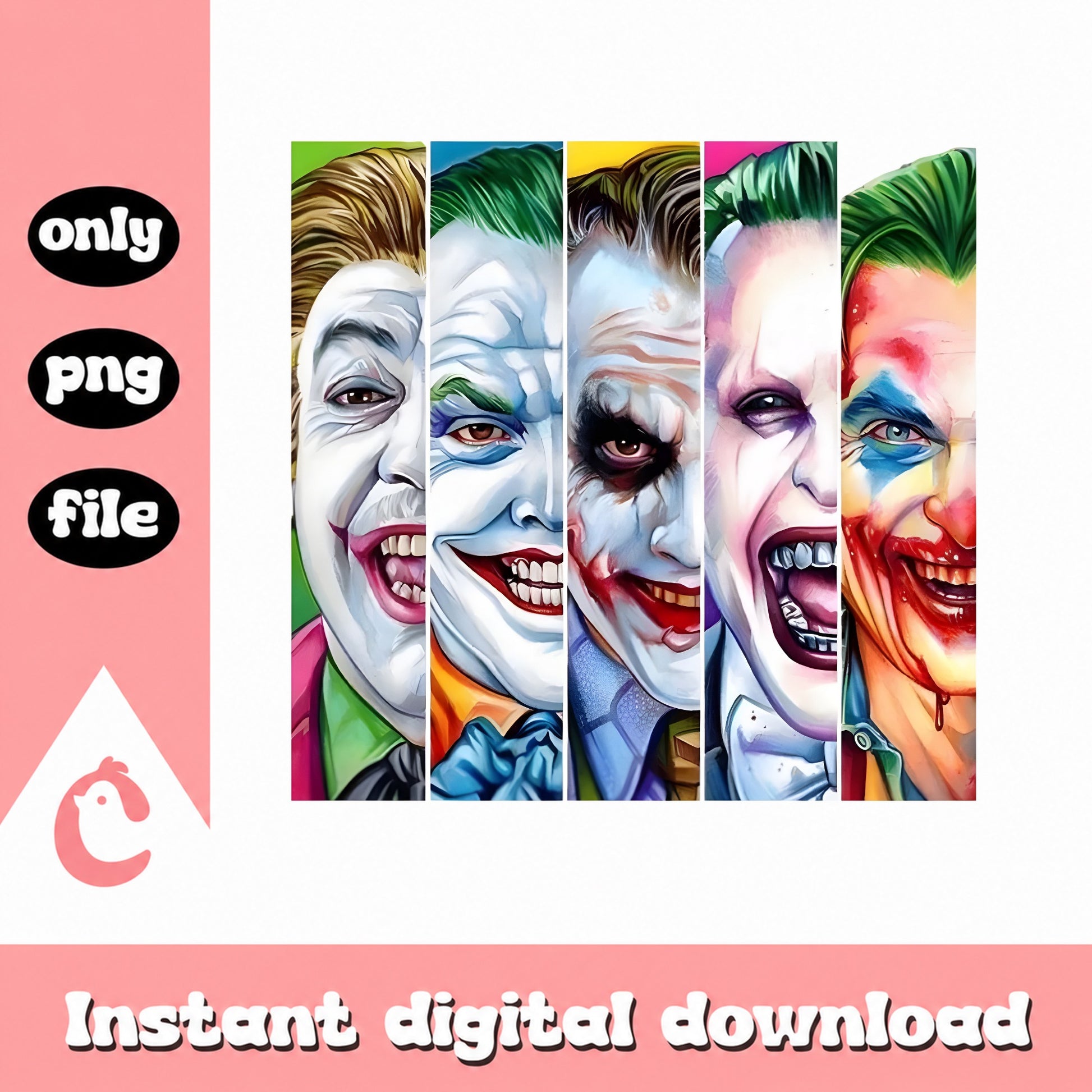 Joker Face PNG Bundle, Villain Character Clipart, PNG File