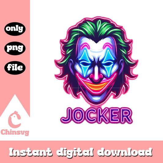 Joker head neon halloween design png, halloween holiday png