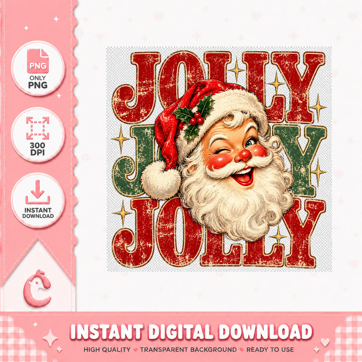 Jolly Jolly Jolly Santa Claus PNG, Christmas Santa, Retro PNG