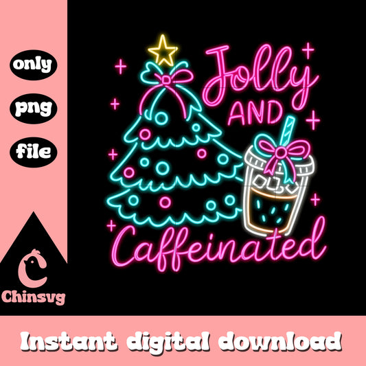 Jolly and caffeinated christmas tree neon png, christmas cup png