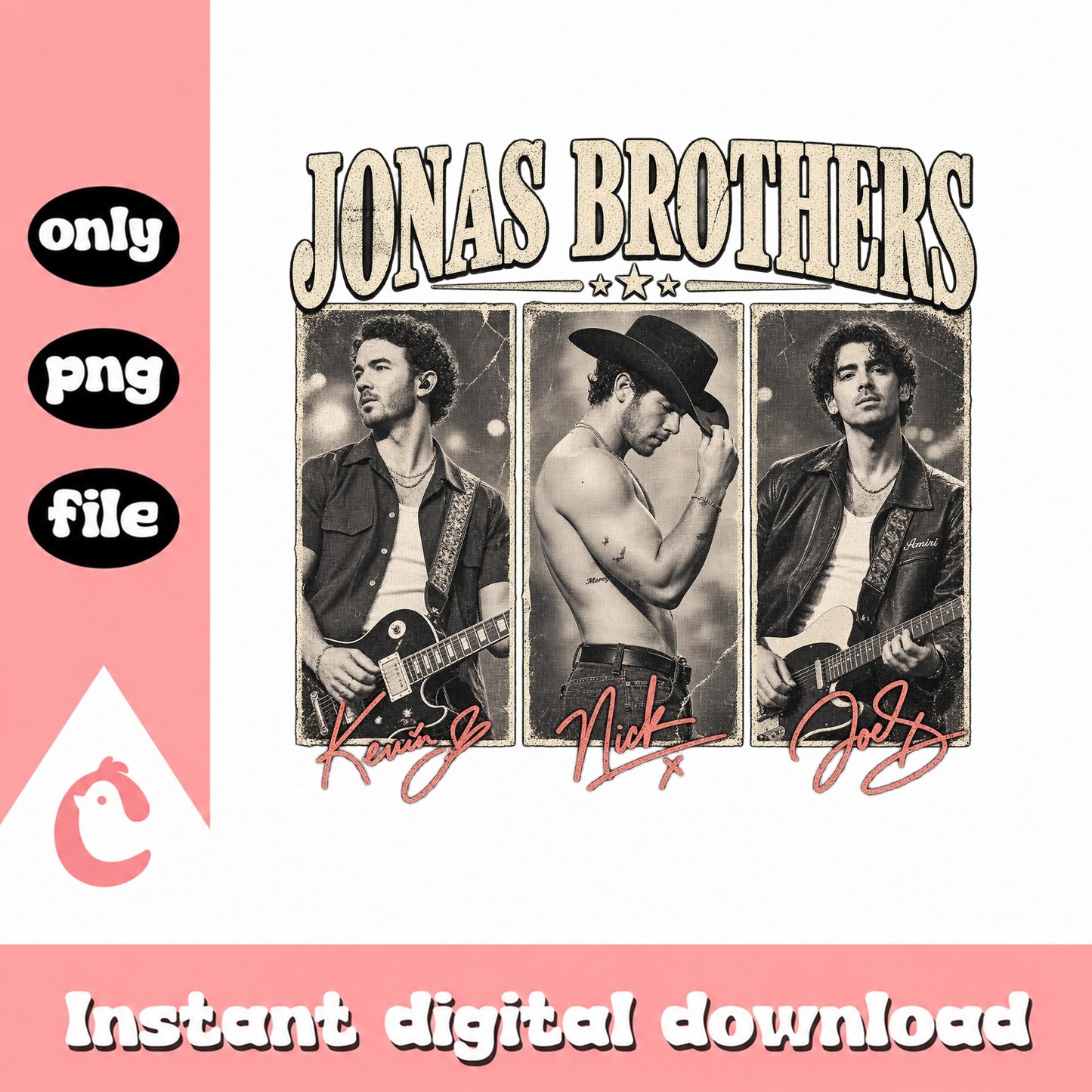 Jonas Brothers PNG Vintage Retro, Music Band Art, Instant Download PNG