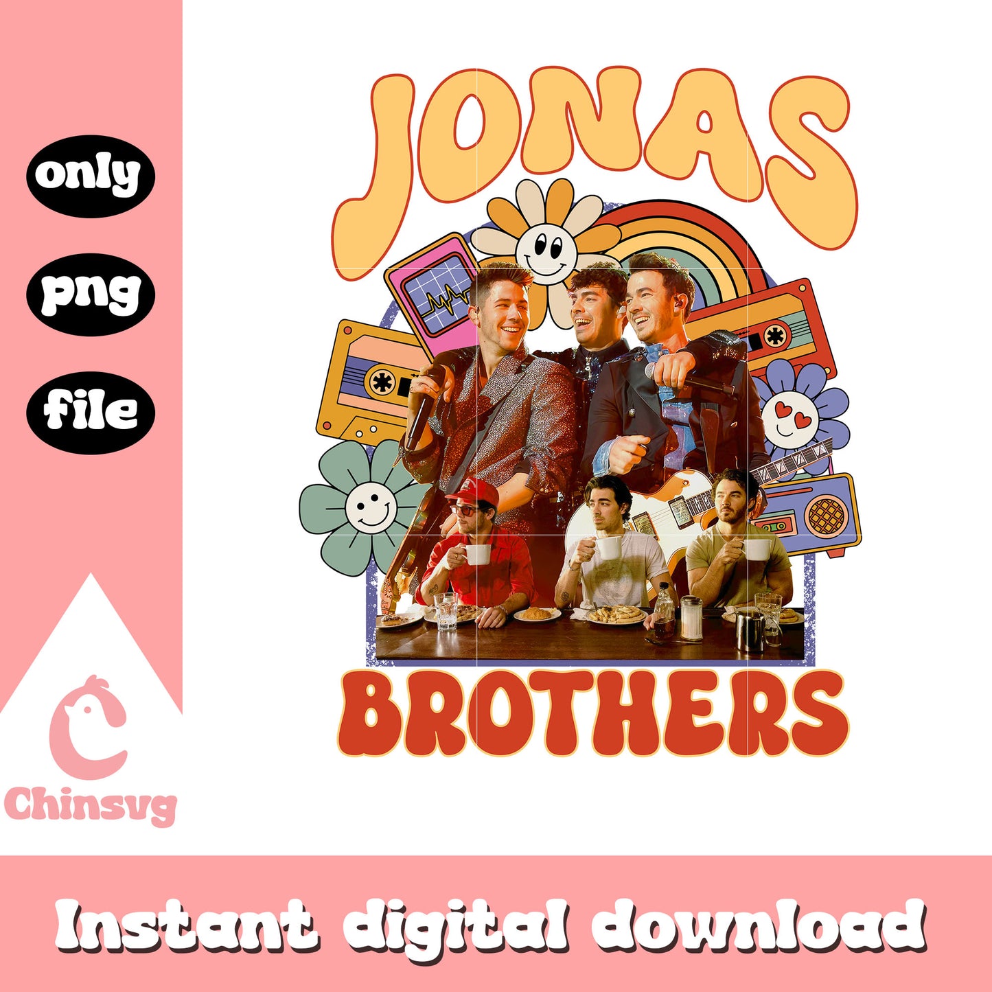 Jonas brothers flower retro design png, jonas brothers tour​ png