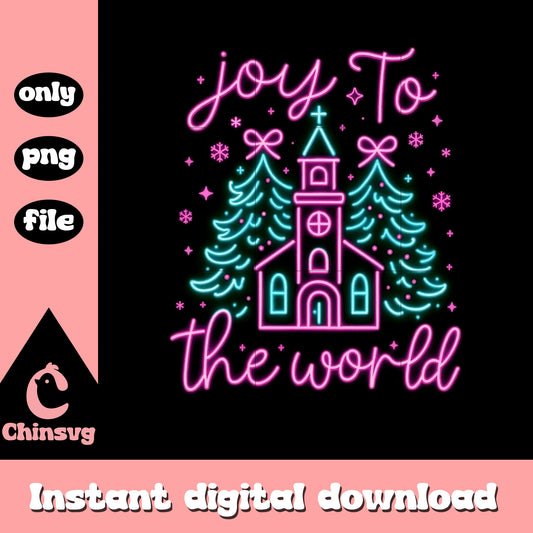 Joy to the world christmas church neon png, xmas clipart png