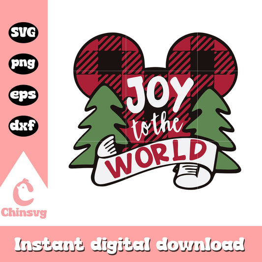 Joy to the world mickey ears plaid svg, mickey christmas svg