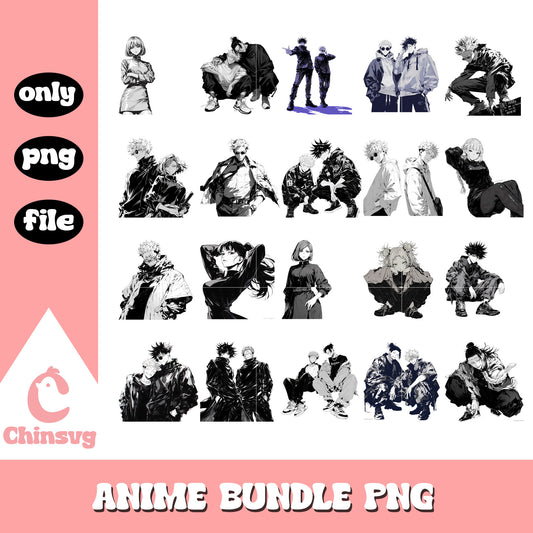 Jujutsu kaisen black white design bundle png