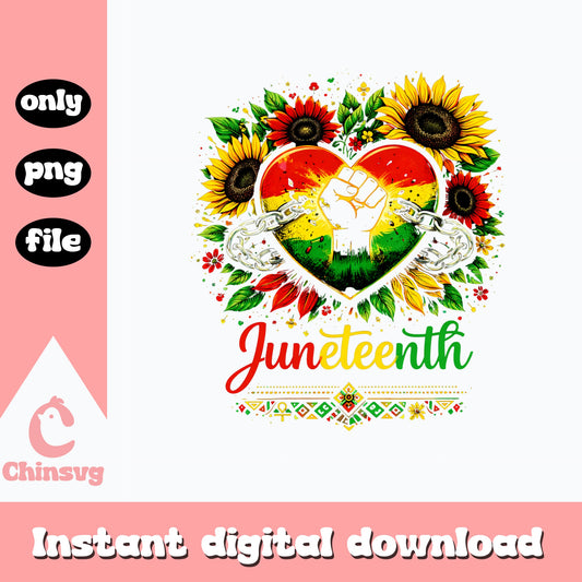 Juneteenth Sunflower Heart Fist PNG, Black History PNG, Freedom PNG