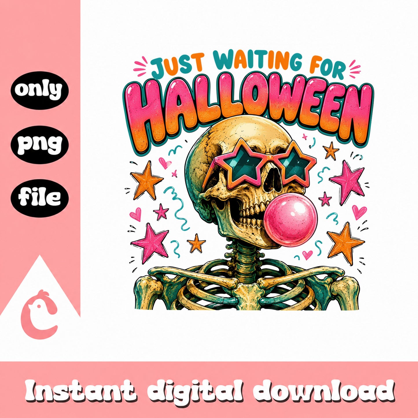 Just Waiting For Halloween Skeleton PNG, Retro Skull PNG