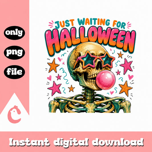 Just Waiting For Halloween Skeleton PNG, Retro Skull PNG