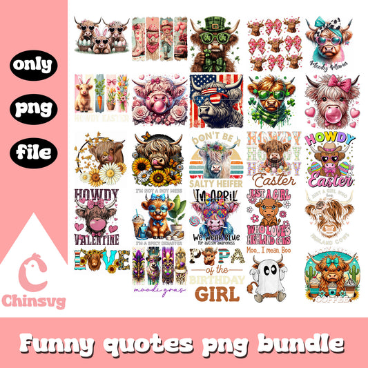 Just a girl who love highland cow bundle png, highland cow png