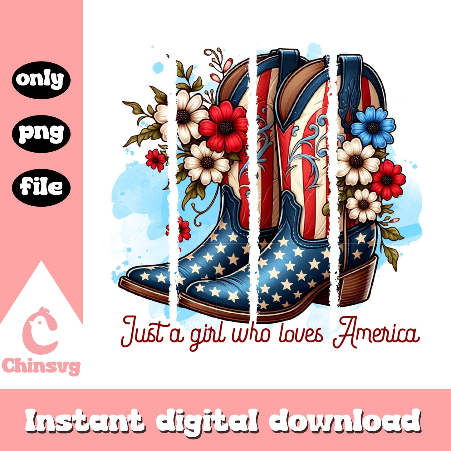 Just a girl who loves america boost floral png, freedom png