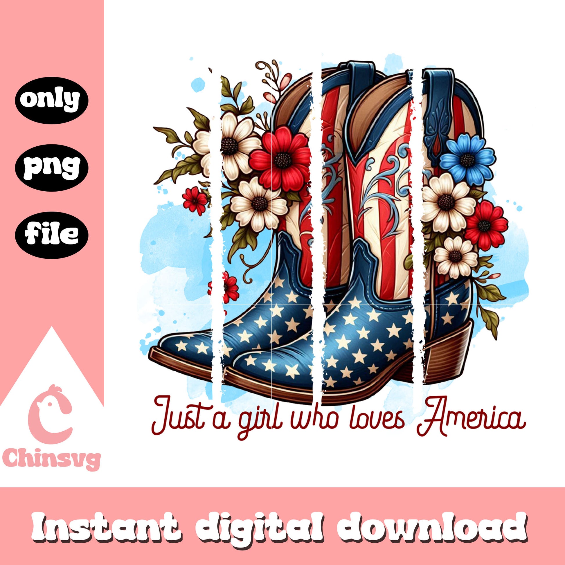 Just a girl who loves america boost floral png, freedom png
