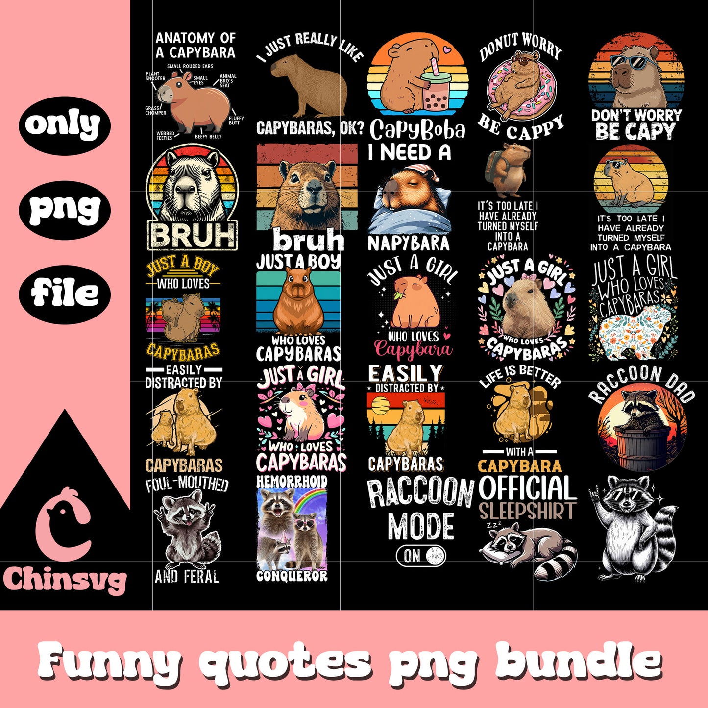 Just a girl who loves capypara bundle png, capypara png, racoon png