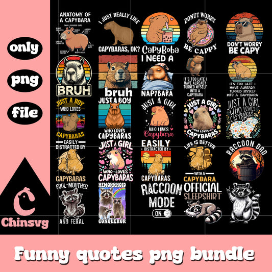 Just a girl who loves capypara bundle png, capypara png, racoon png