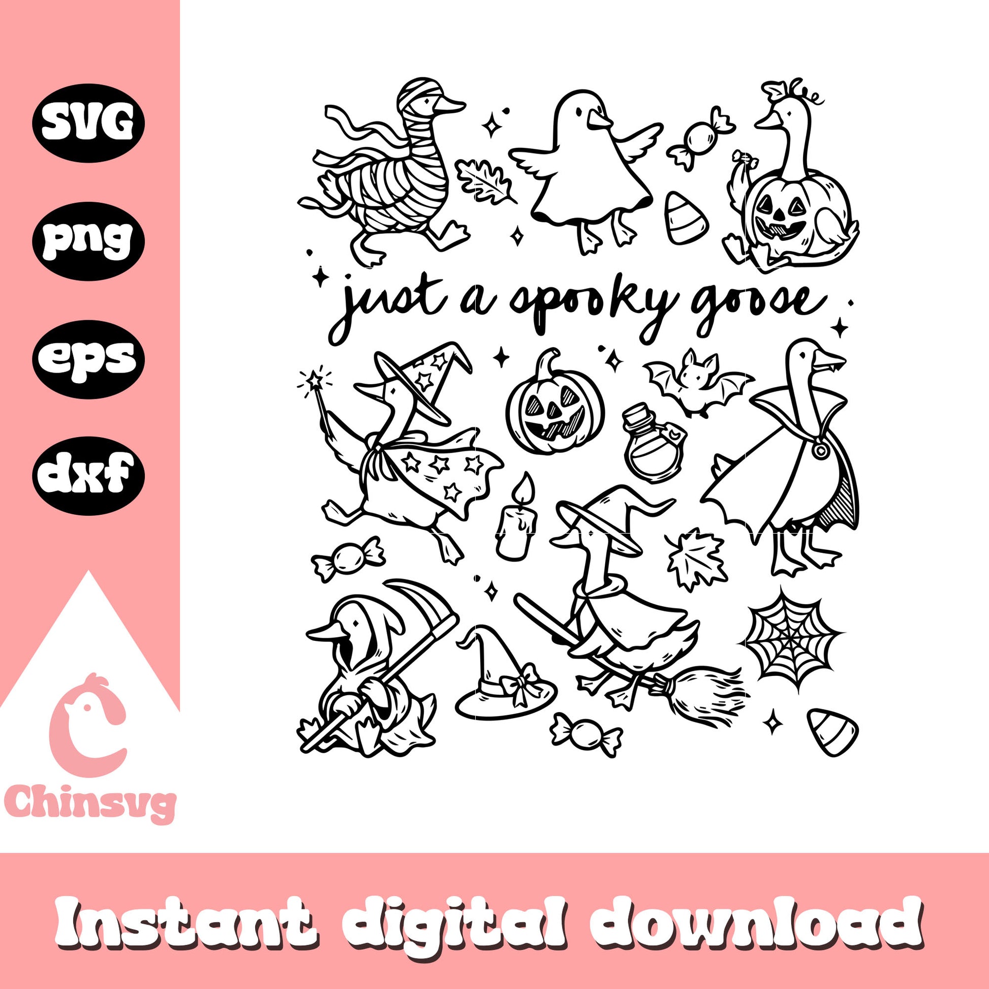 Just a spooky goose black white clipart svg, goose art svg