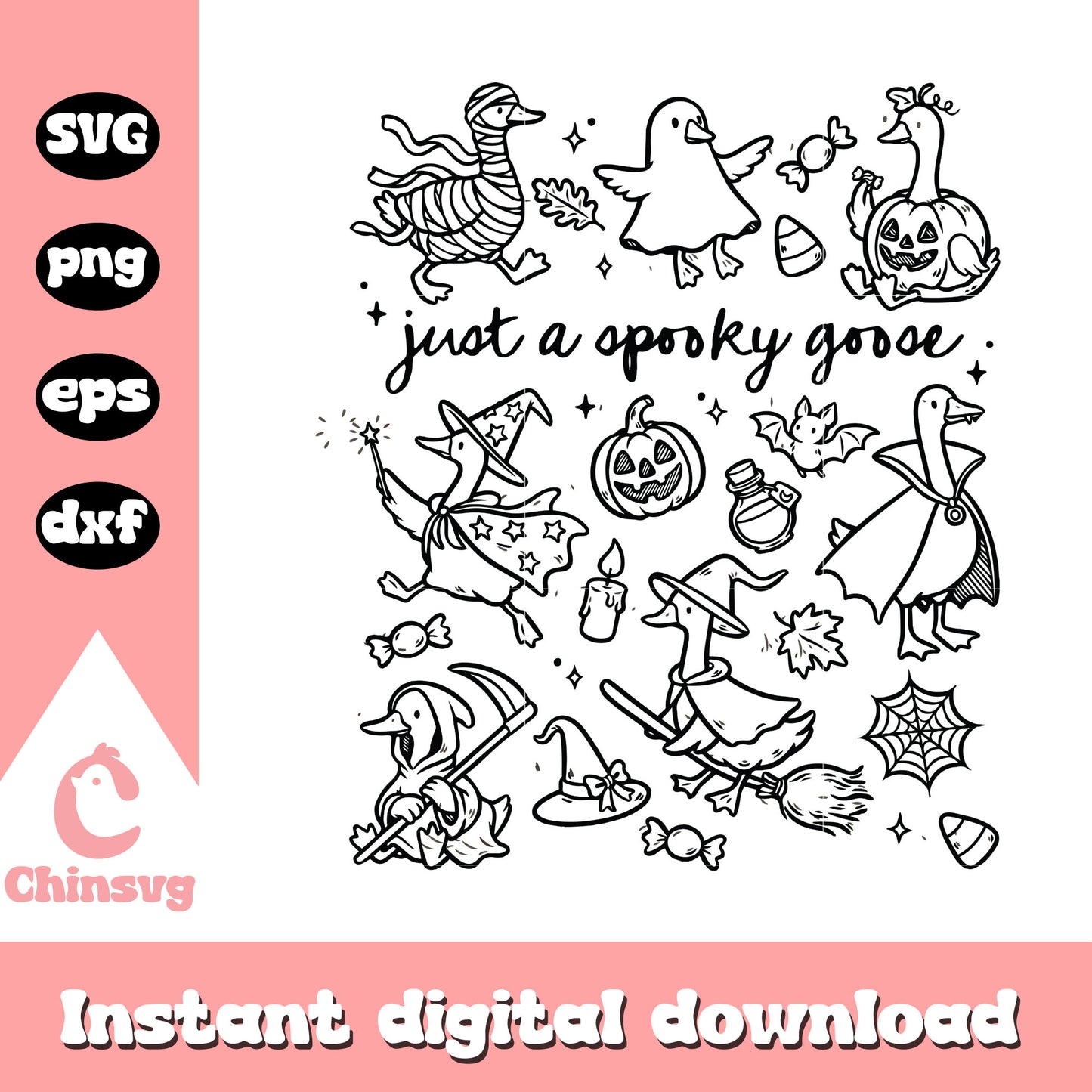 Just a spooky goose outline design svg, halloween goose svg