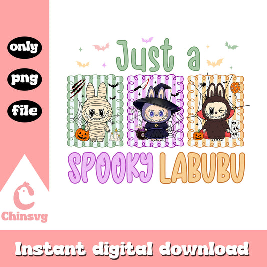 Just a spooky labubu halloween frame design png, labubu cartoon png