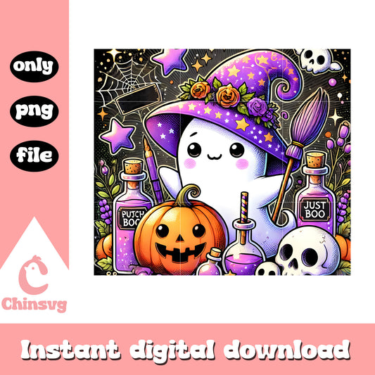 Just boo cute witch tumbler design png, funny halloween png