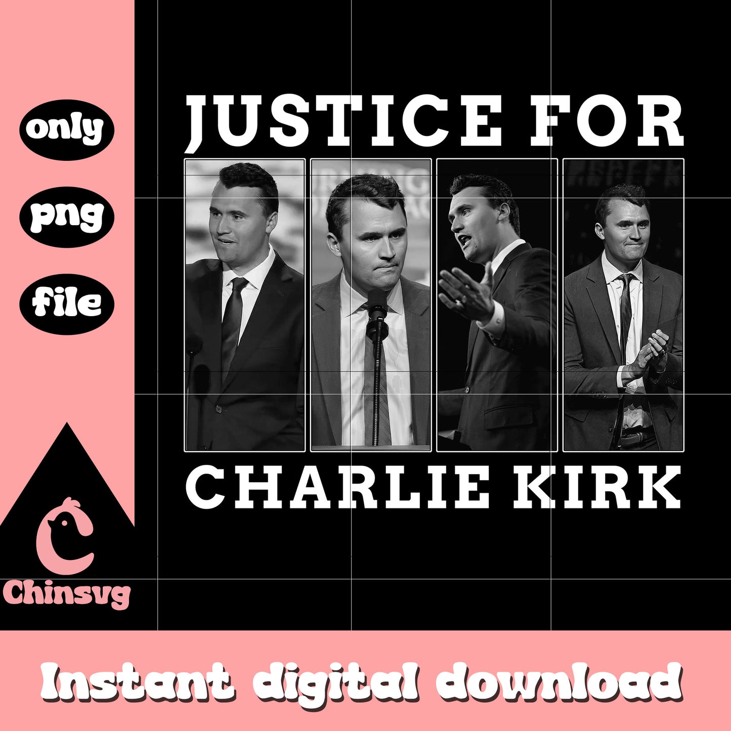 Justice for charlie kirk frame black white png, charlie kirk png