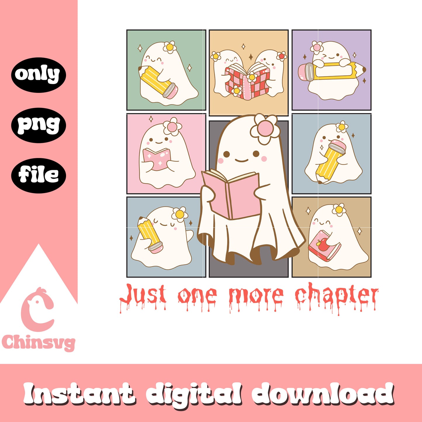 Just one more chapter cute ghost collage picture png, cute ghost png