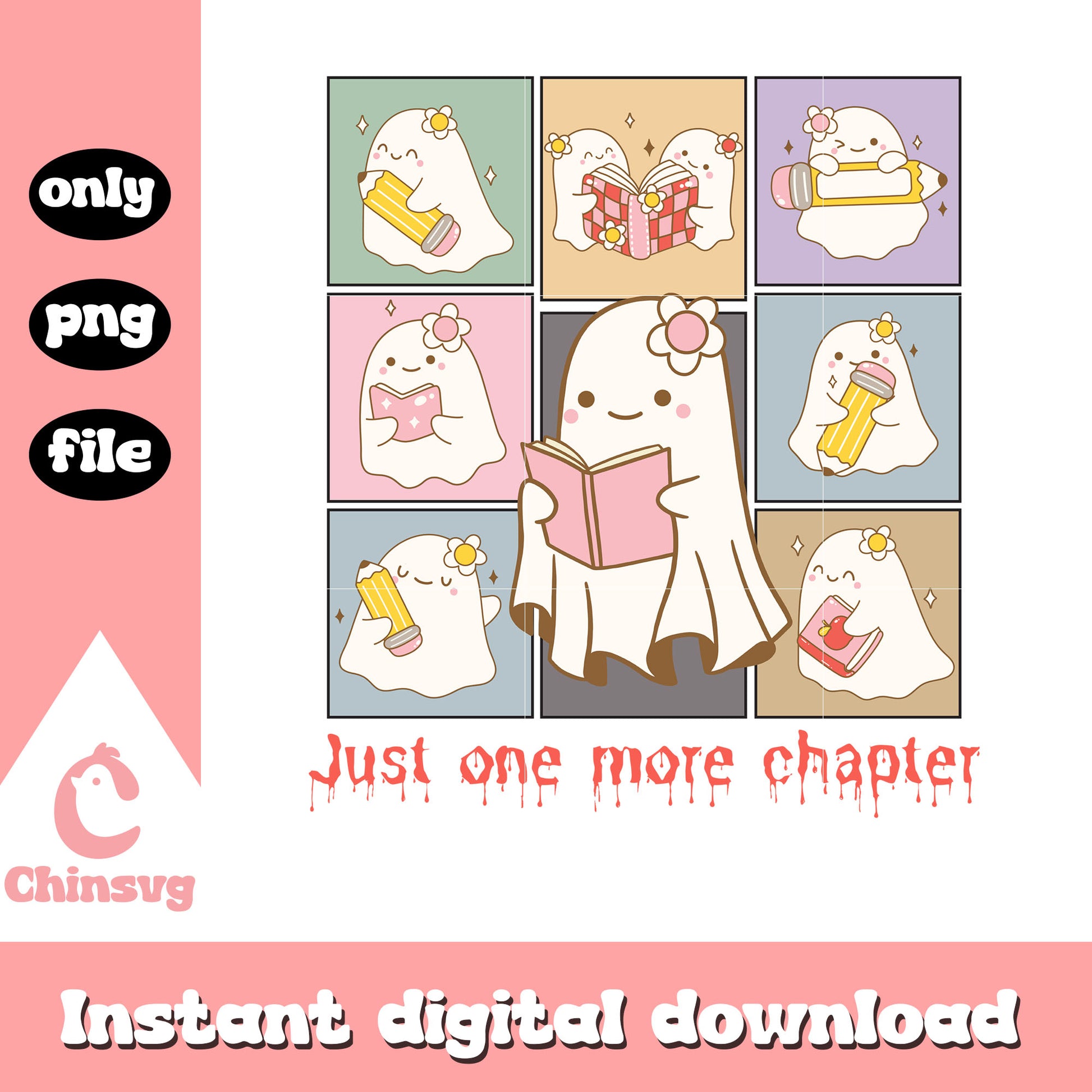 Just one more chapter cute ghost collage picture png, cute ghost png