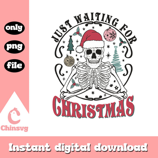 Just waiting for christmas skeleton png, skeleton christmas png