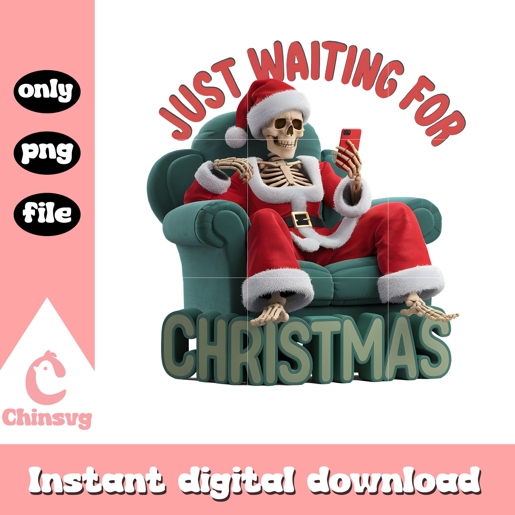 Just waiting for christmas skeleton santa claus png, grinchies png