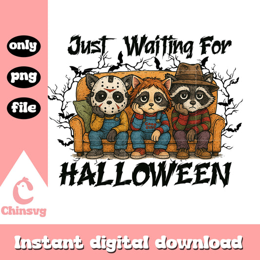 Just waiting for halloween raccoon png, retro halloween art png