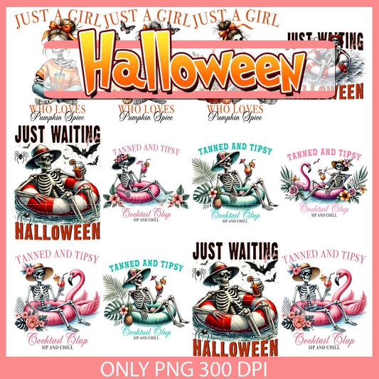 Just waiting halloween skeleton bundle png, halloween skeleton​ png