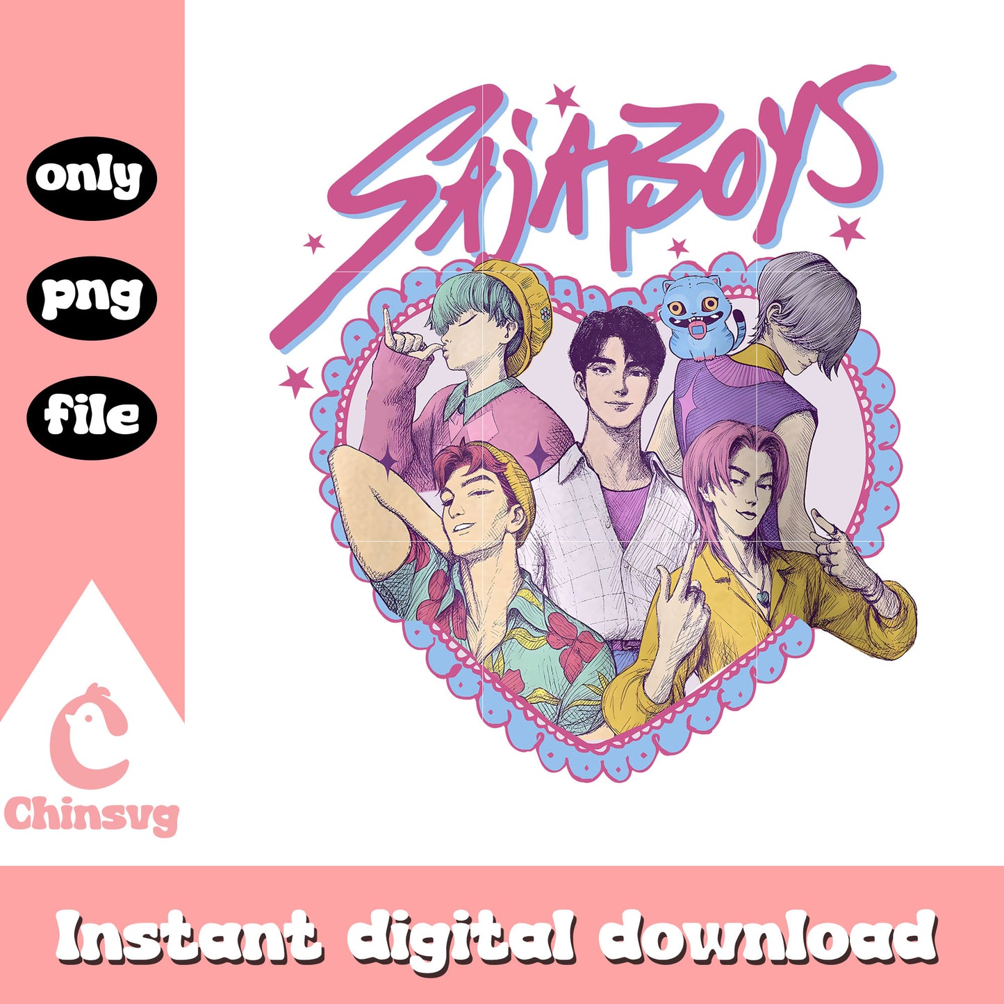 K-pop saja boys team in heart png, kpop demon hunters singers png