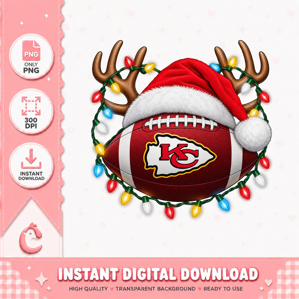 Kansas City Chiefs Christmas PNG, Football Santa Hat Reindeer, PNG