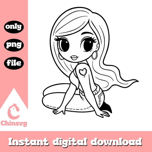 Karol g chibi cute outline design png, Karol g cartoon png