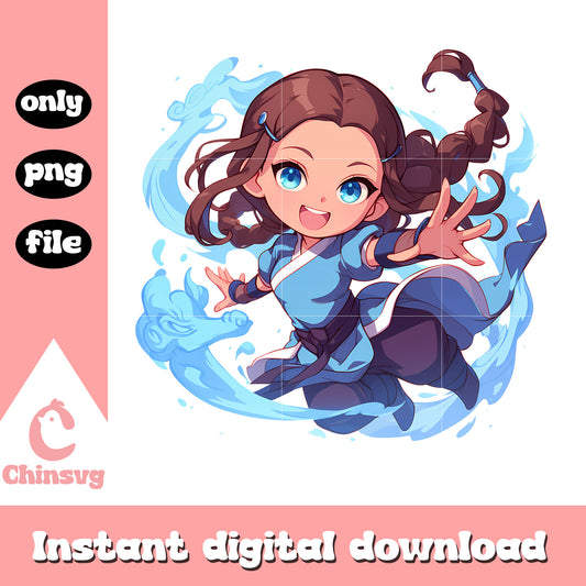 Katara chibi waterbending png, katara chibi png, katara png