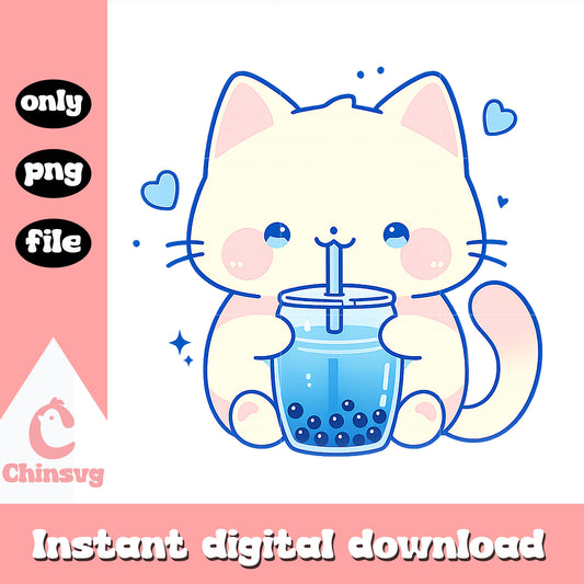 Kawaii cat boba japanese cute png, cute cat cartoon png
