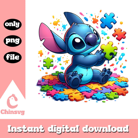 Kawaii stitch autism png, autism awareness puzzle piece png