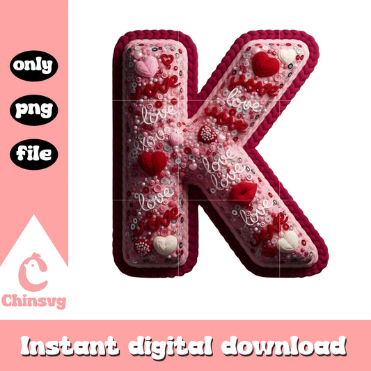 K custom alphabet valentine png, heart valentine's day​ png