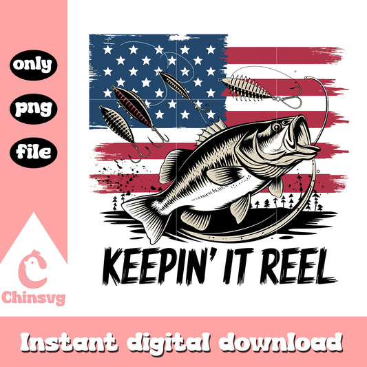 Keepin it reel america flag fish design png, 4th of july decorations png 