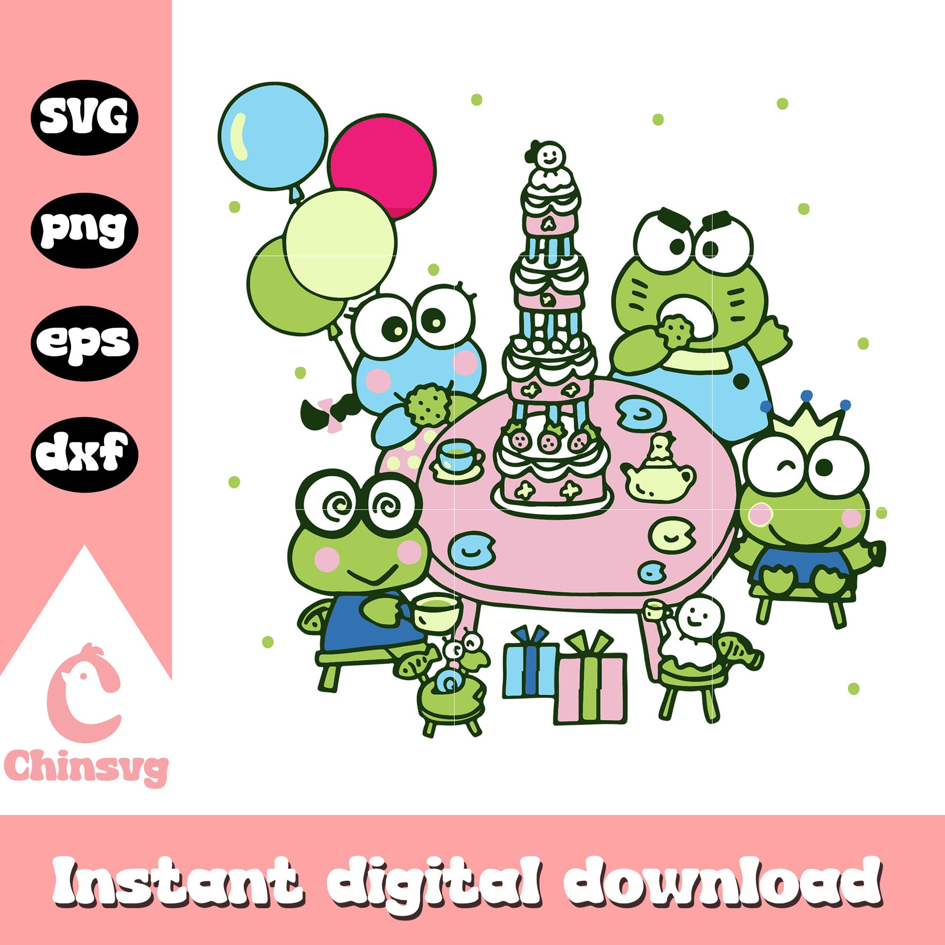 Keroppi family birthday design svg, hello kitty keroppi​ svg