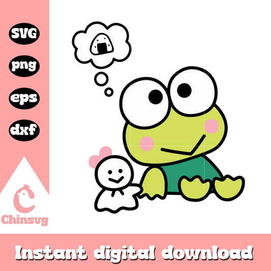 Keroppi thinking about food svg, Keroppi svg, hello kitty svg
