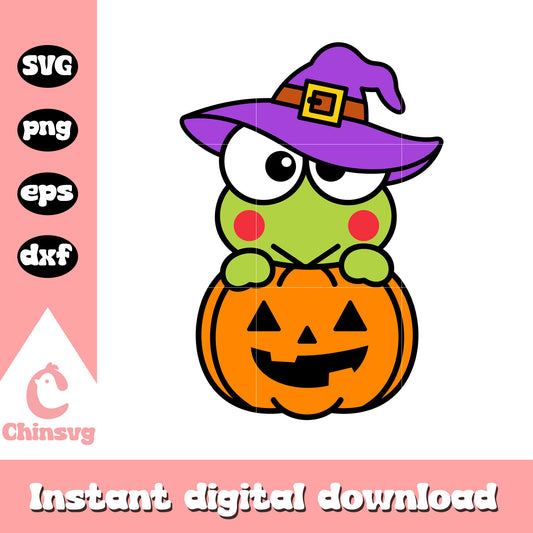 Keroppi with pumpkin svg, keroppi halloween​ svg, sanrio cartoon svg