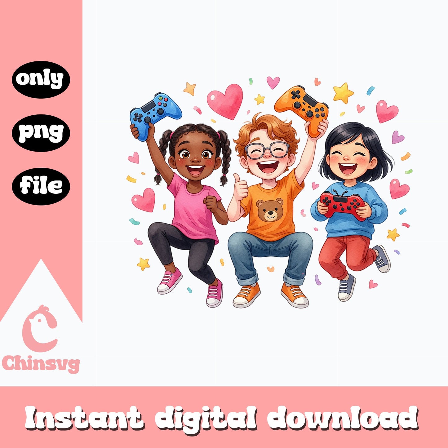 Kids Gamer PNG, Children Gaming Controller Clipart, Gamer Kids PNG