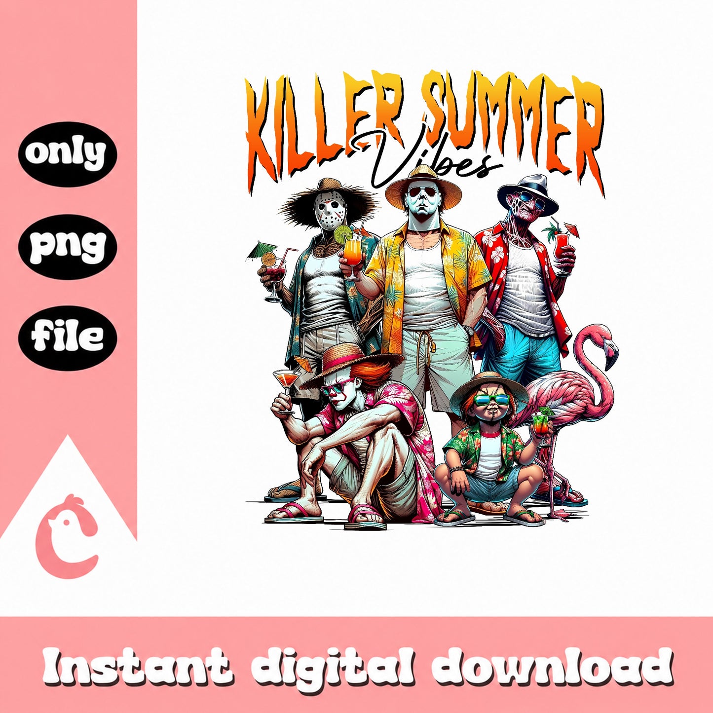 Killer Summer Vibes PNG, Horror Characters Summer PNG, Halloween PNG