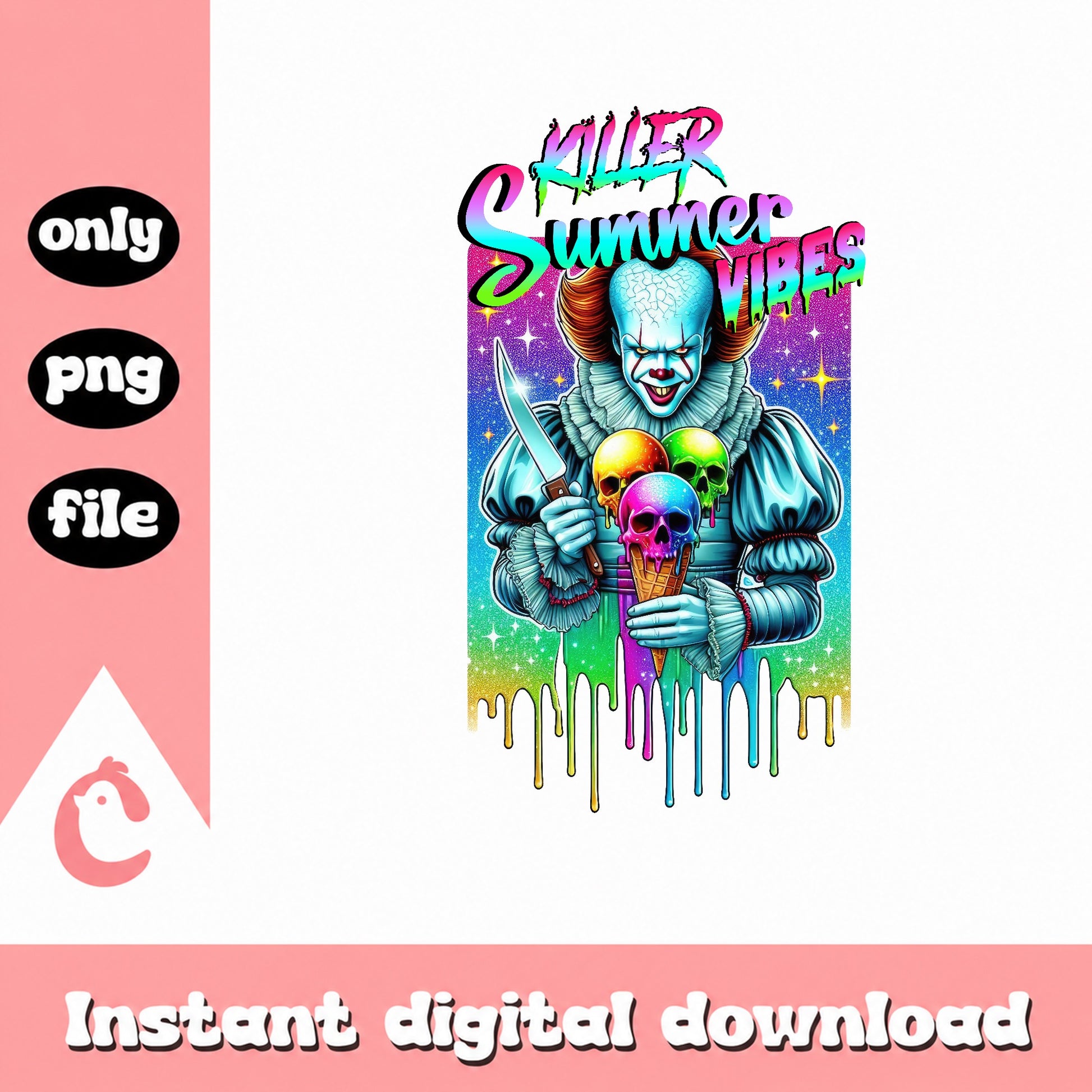 Killer Summer Vibes Pennywise PNG, Horror Clown PNG, Halloween PNG