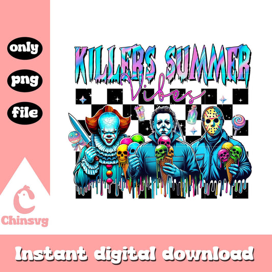 Killers summer vibes design png, horror film characters png