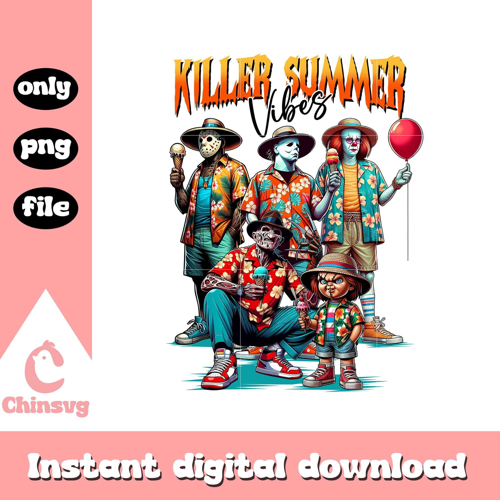 Killer summer vibes horror characters design png, summer vibes png