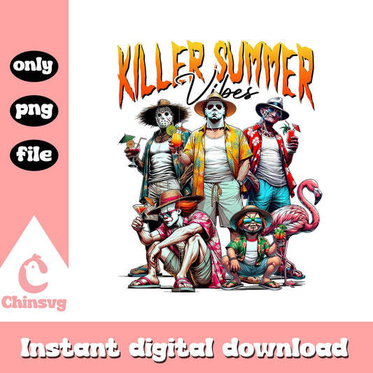 Killer summer vibes horror characters png, summer season png