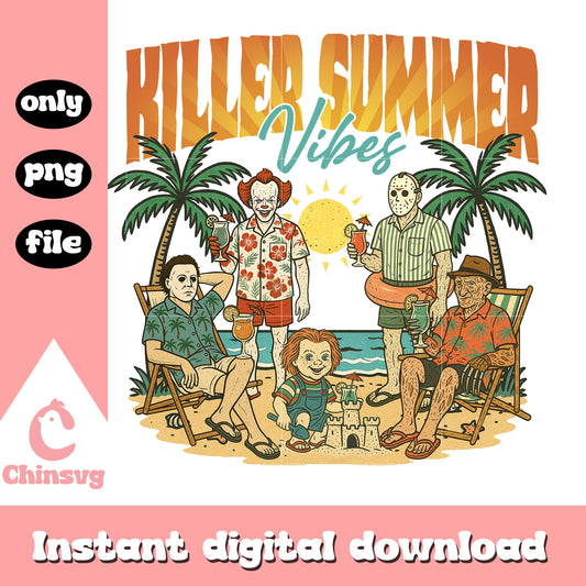 Killer summer vibes spooky characters png, summer vibes png