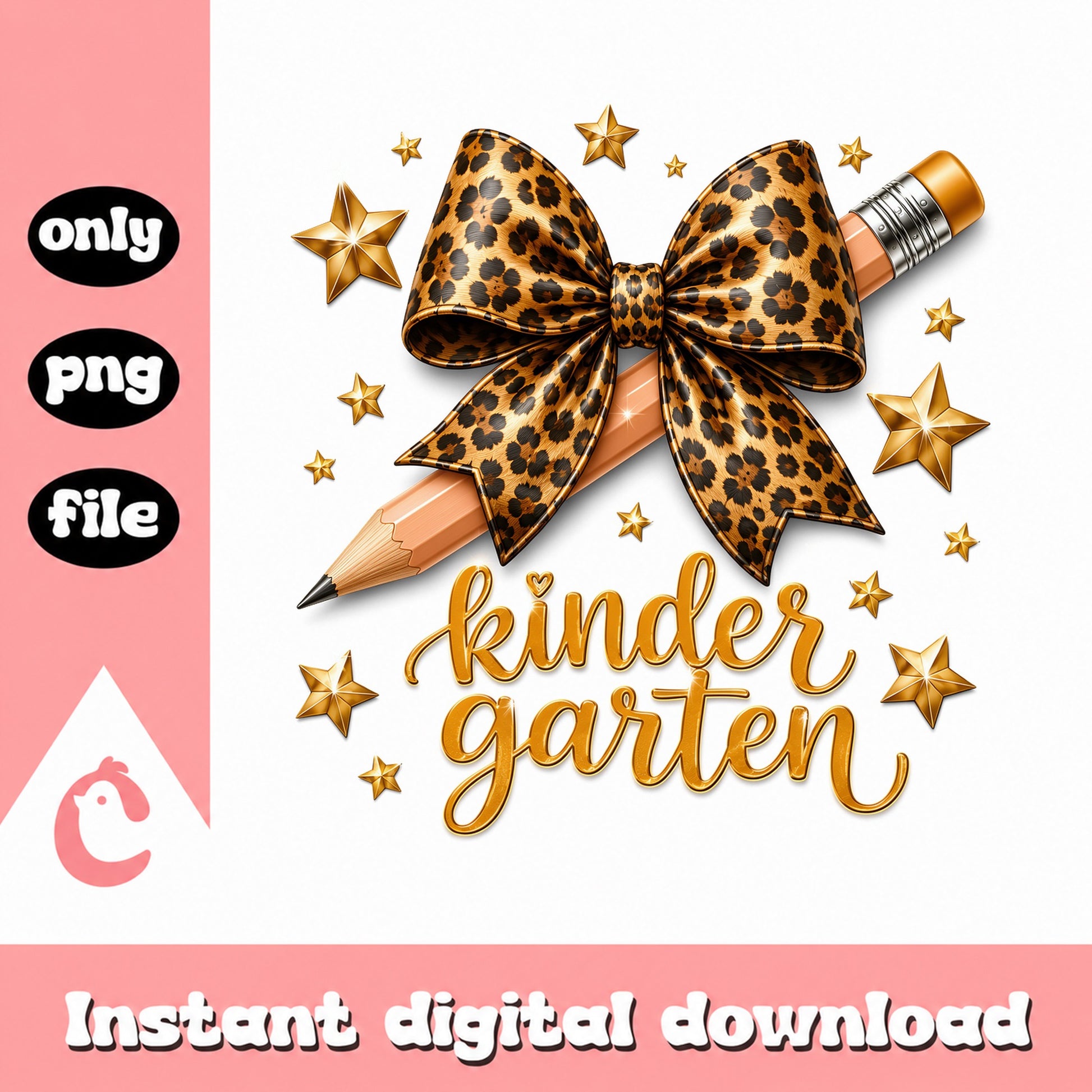 Kindergarten Leopard Bow Pencil PNG, Back To School PNG, Teacher PNG